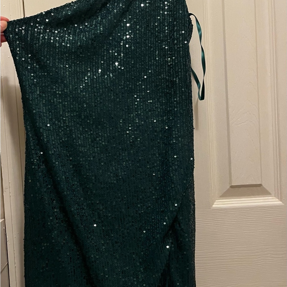 Sequin Emerald Green One Shoulder Women's Dress